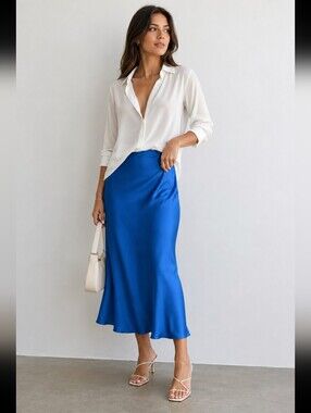Rachel Zoe Blue Satin Midi Skirt Slip Skirt Bias Cut Women’s Size 4